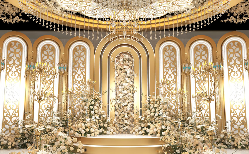 兰溪香槟色调婚礼堂效果展示